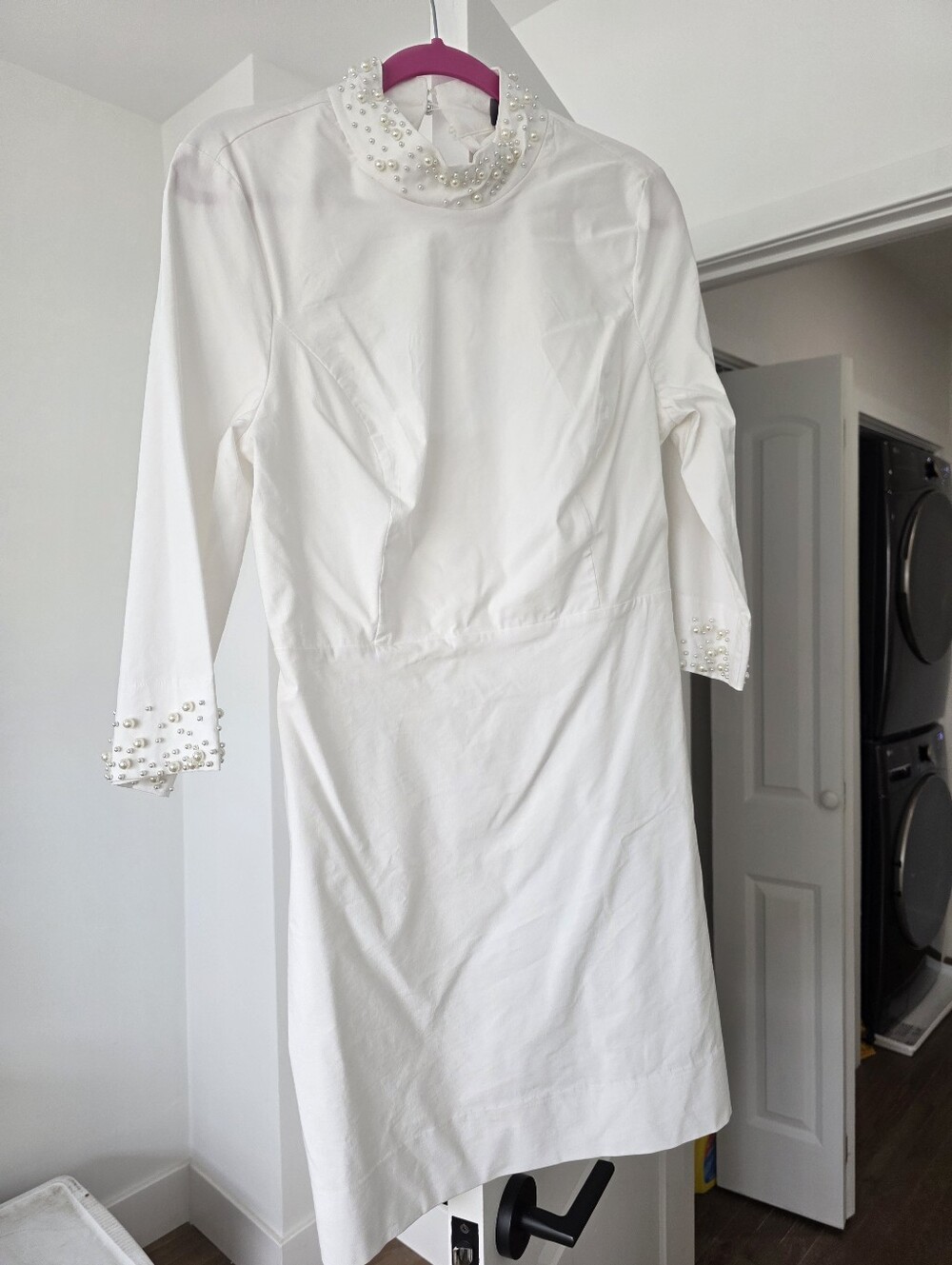 White Pearl-Embellished Midi Dress